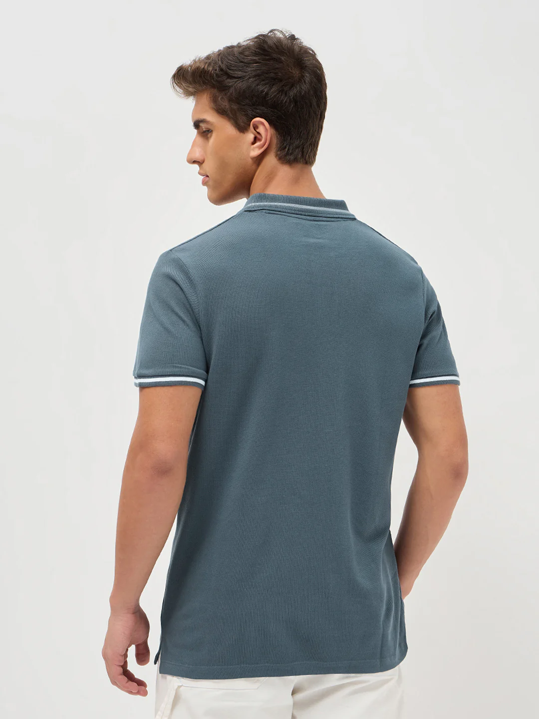 Men's Dark Grey Solid Regular Fit Half Sleeve Cotton Polo T-Shirt - Image 3