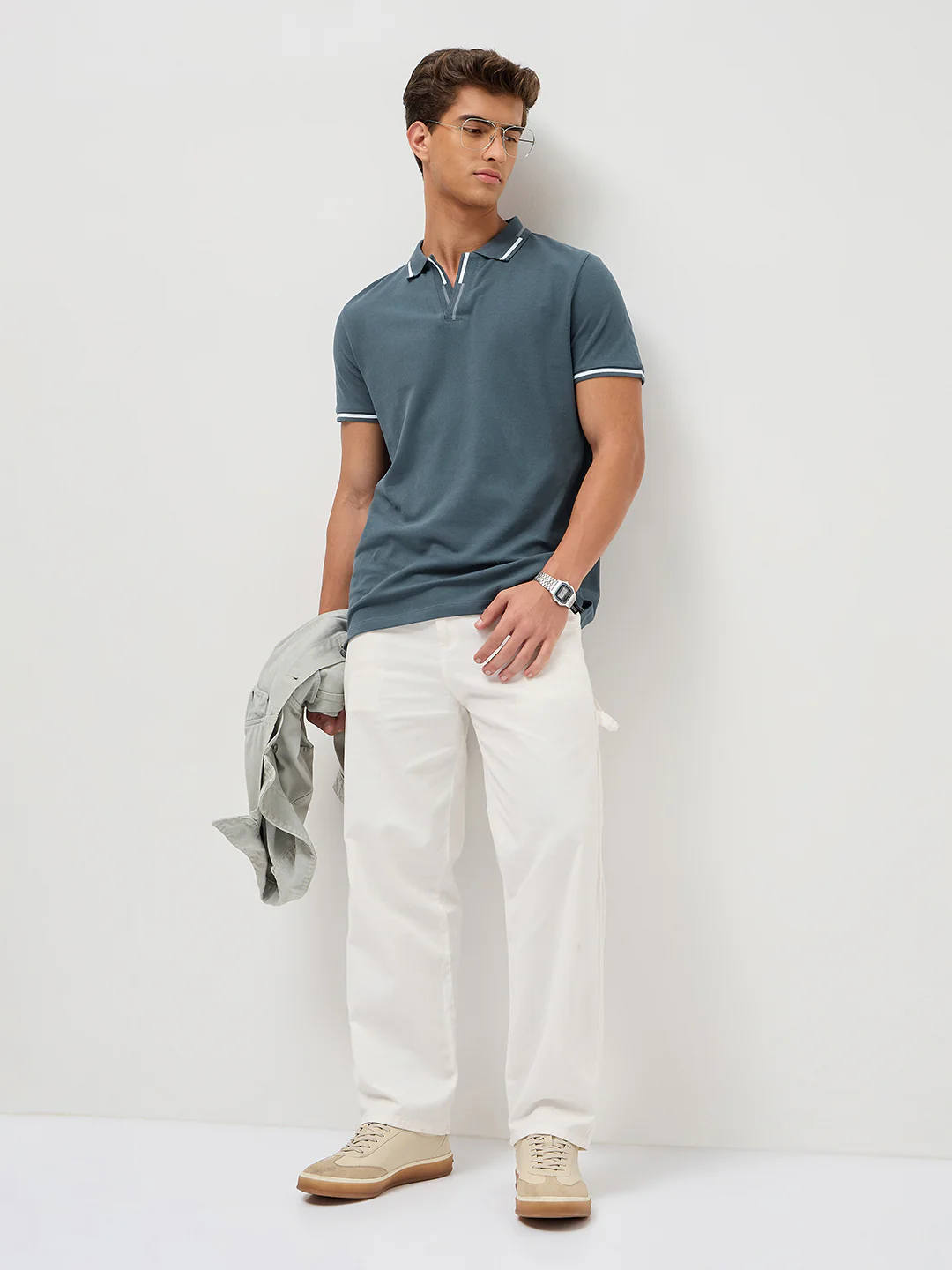 Men's Dark Grey Solid Regular Fit Half Sleeve Cotton Polo T-Shirt - Image 4
