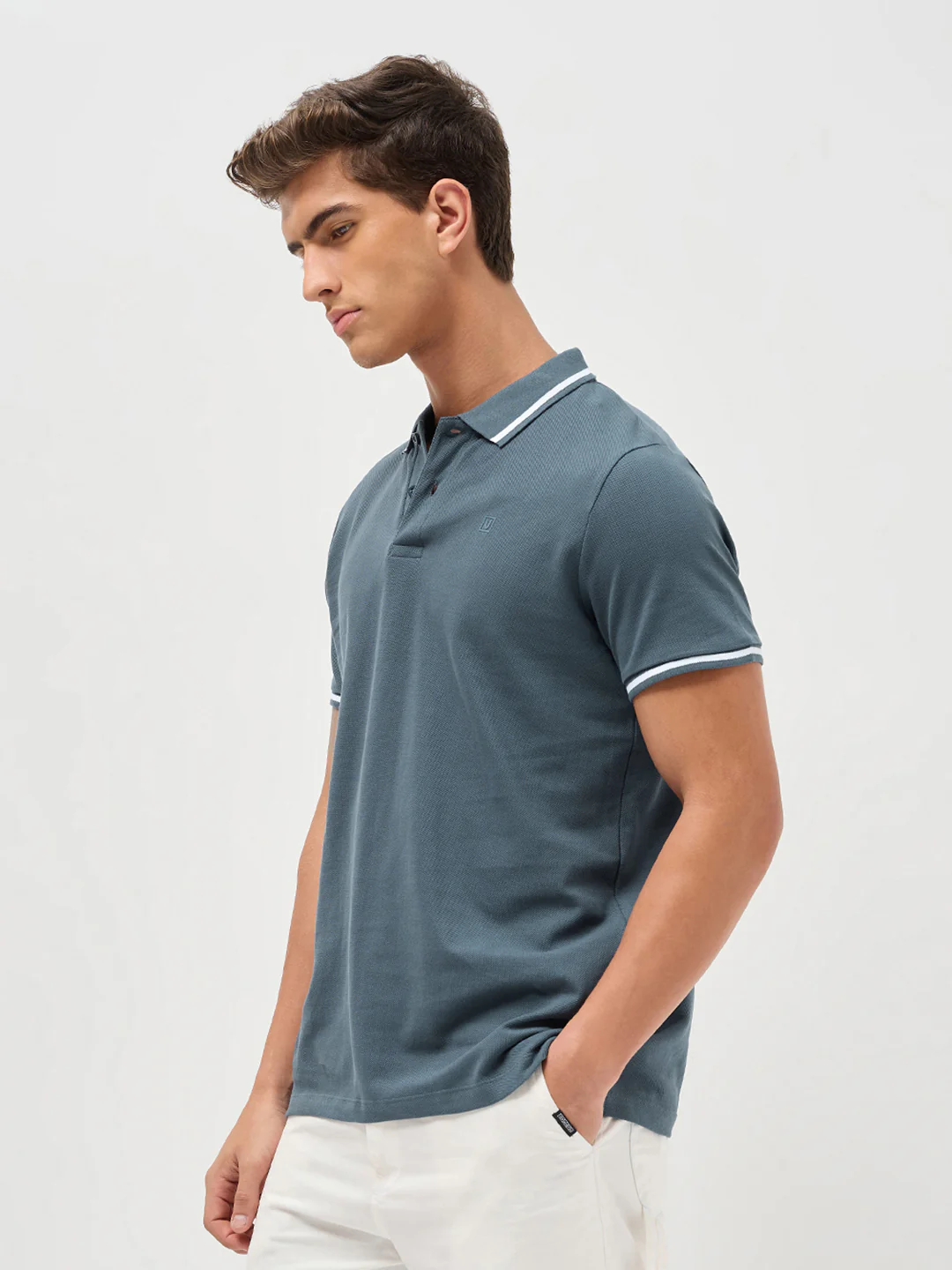 Men's Dark Grey Solid Regular Fit Half Sleeve Cotton Polo T-Shirt - Image 2