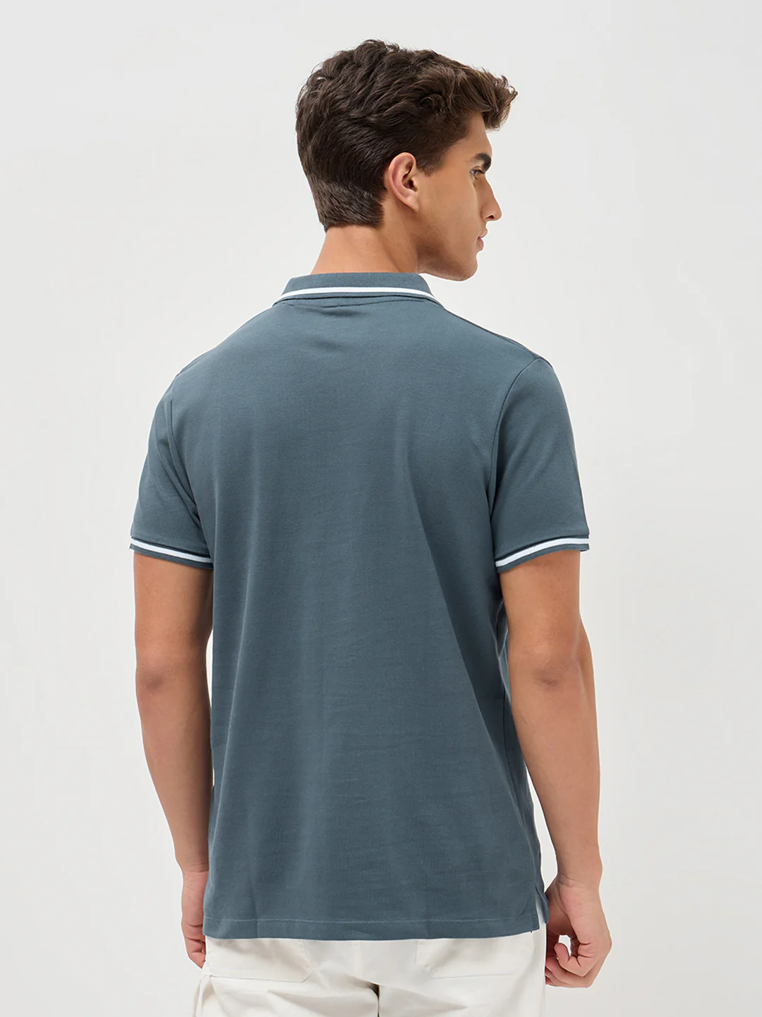 Men's Dark Grey Solid Regular Fit Half Sleeve Cotton Polo T-Shirt - Image 3