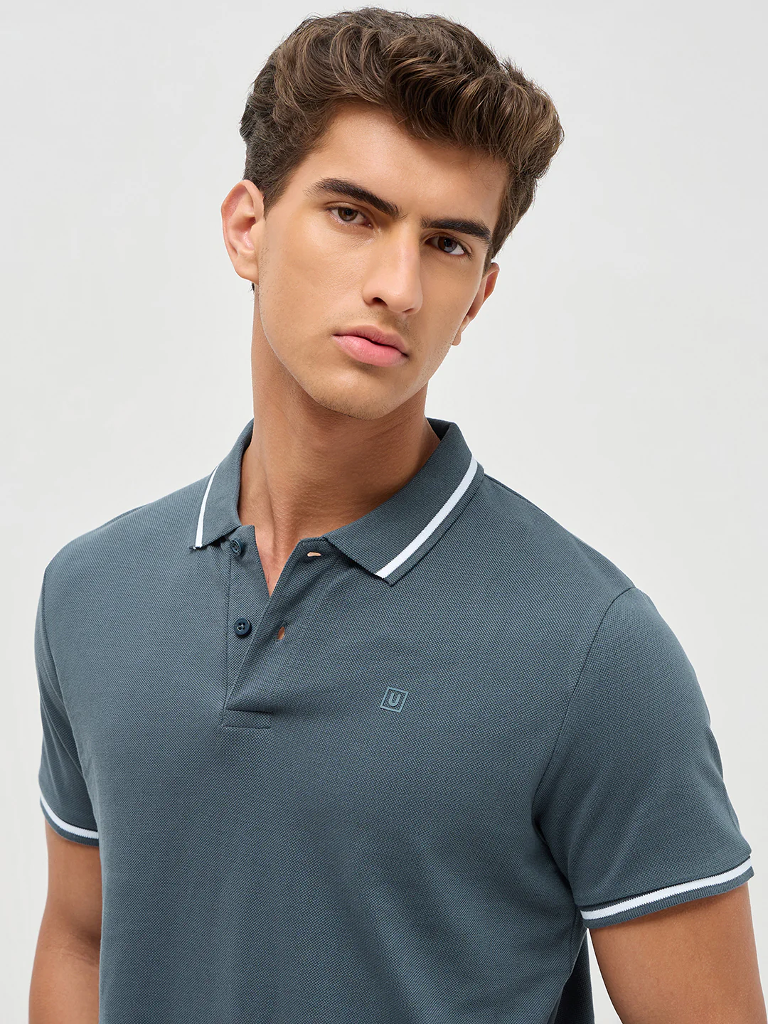 Men's Dark Grey Solid Regular Fit Half Sleeve Cotton Polo T-Shirt - Image 5