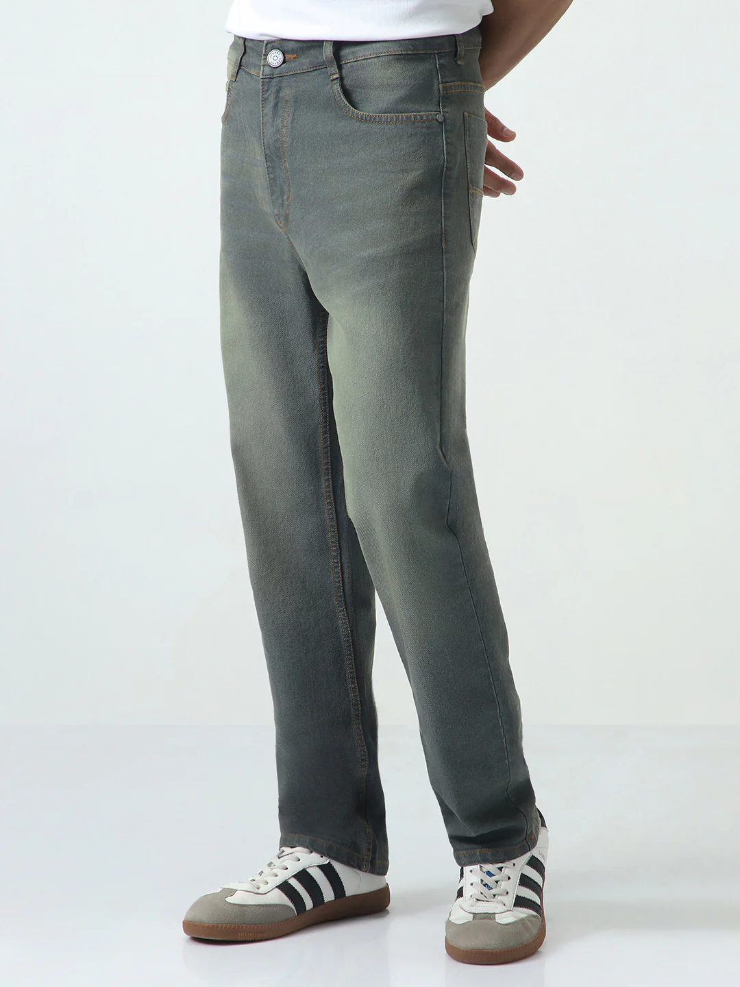 Men's Dark Grey Straight Fit Heavy Washed Jeans Stretchable - Image 3