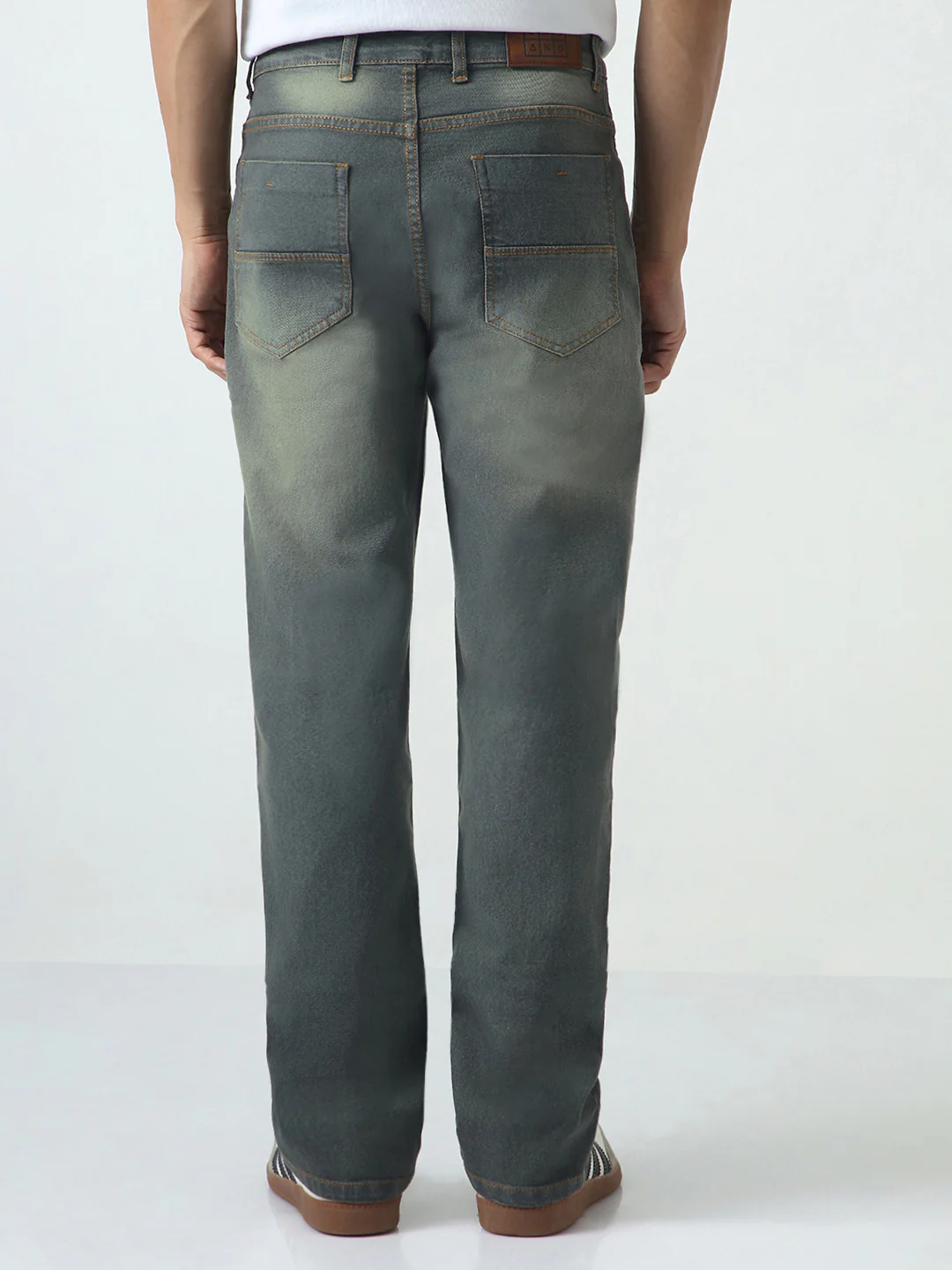 Men's Dark Grey Straight Fit Heavy Washed Jeans Stretchable - Image 4