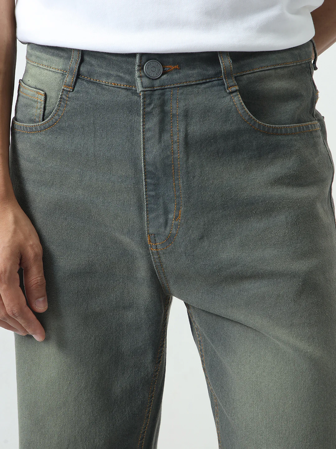 Men's Dark Grey Straight Fit Heavy Washed Jeans Stretchable - Image 6