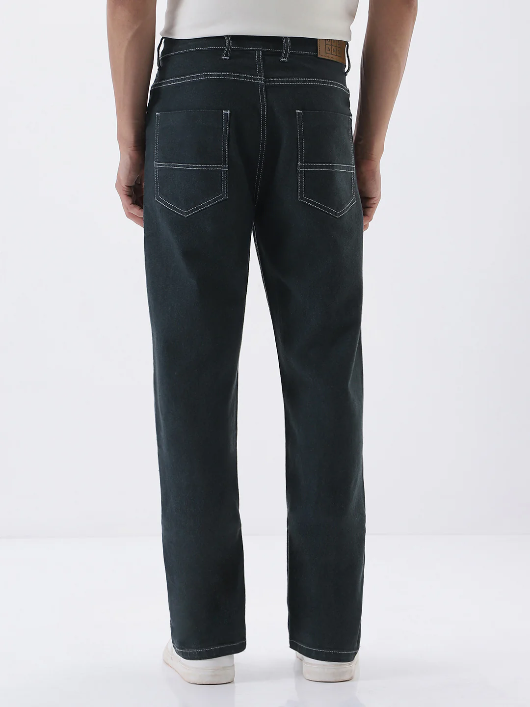 Men's Dark Grey Straight Fit Washed Jeans Stretchable - Image 4