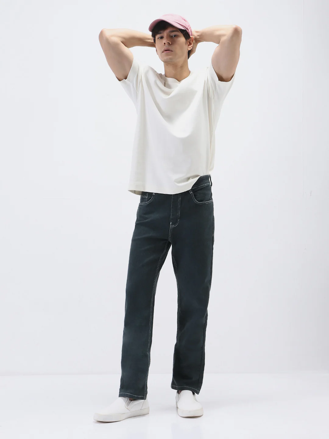 Men's Dark Grey Straight Fit Washed Jeans Stretchable - Image 5