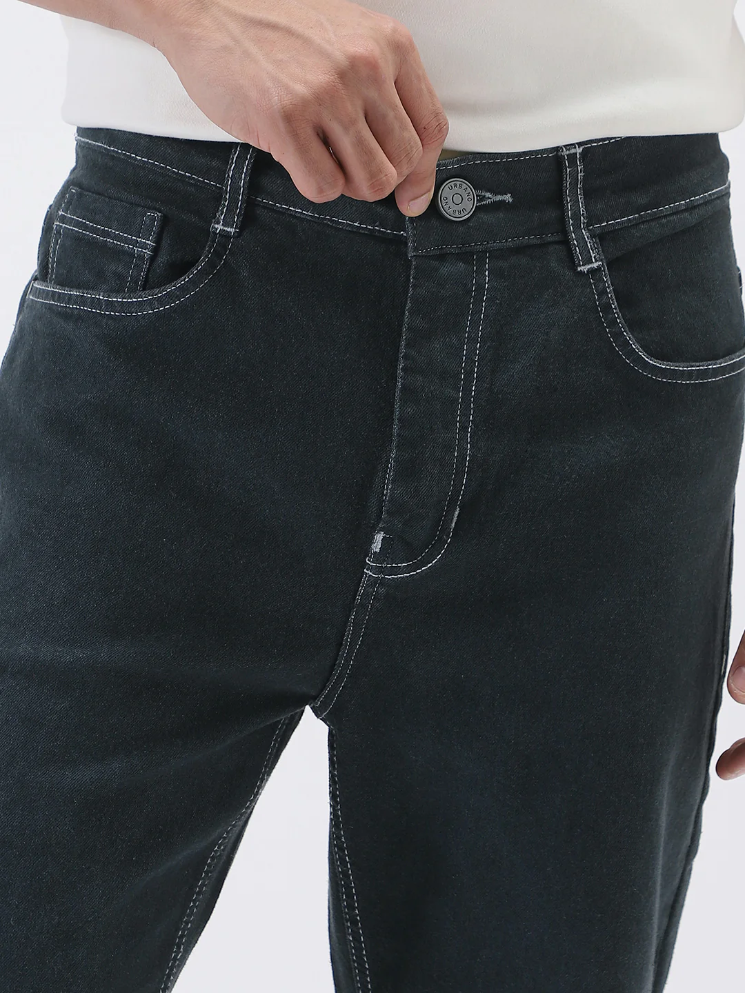 Men's Dark Grey Straight Fit Washed Jeans Stretchable - Image 6