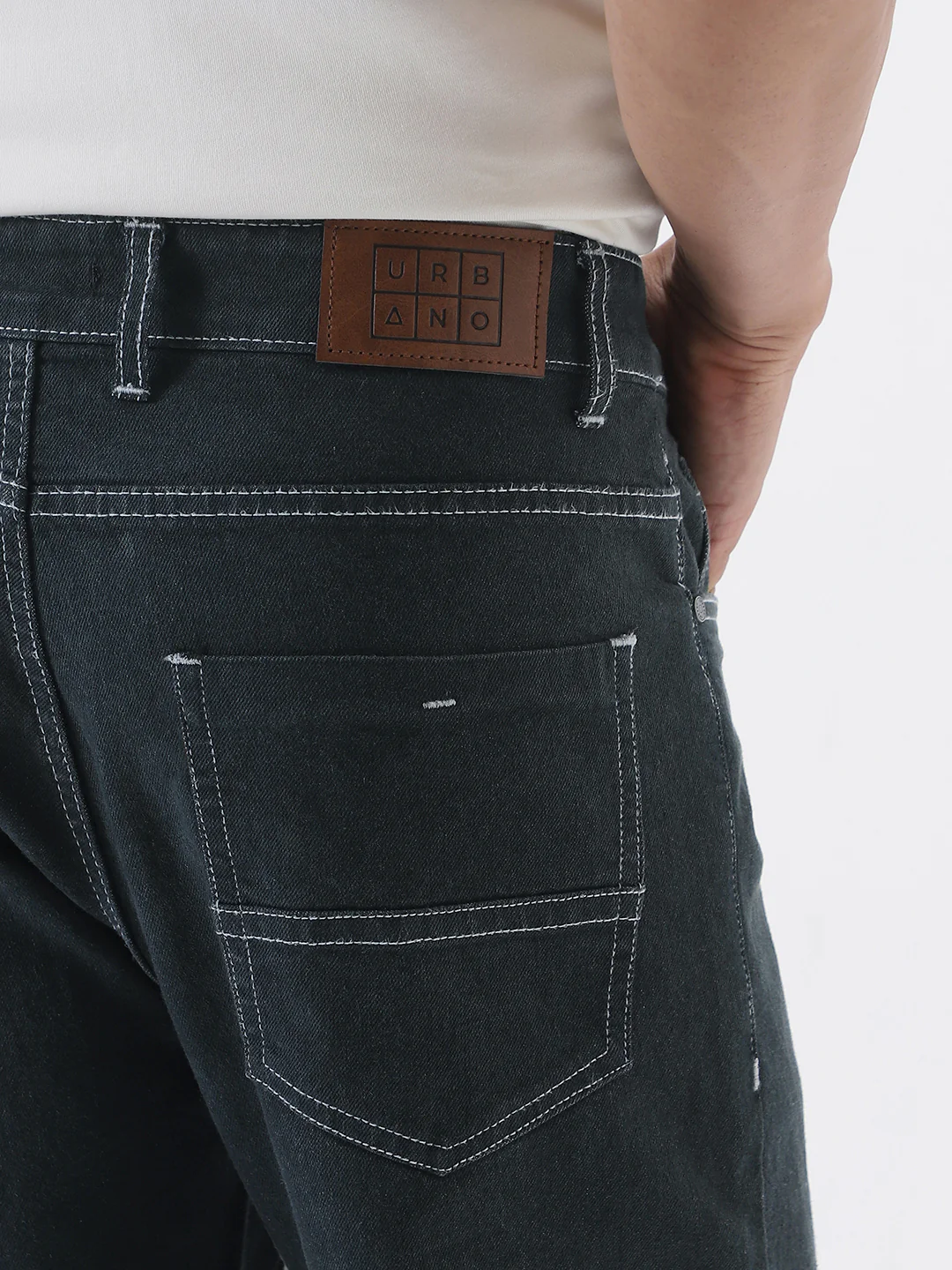 Men's Dark Grey Straight Fit Washed Jeans Stretchable - Image 7
