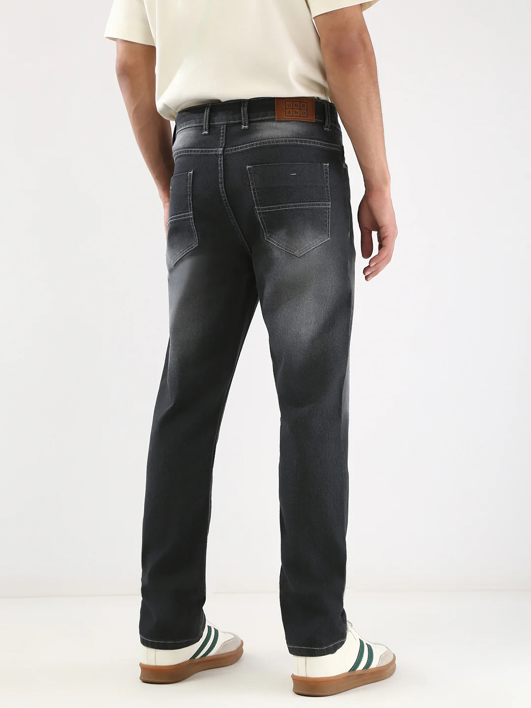 Men's Dark Grey Straight Fit Washed Jeans Stretchable - Image 3