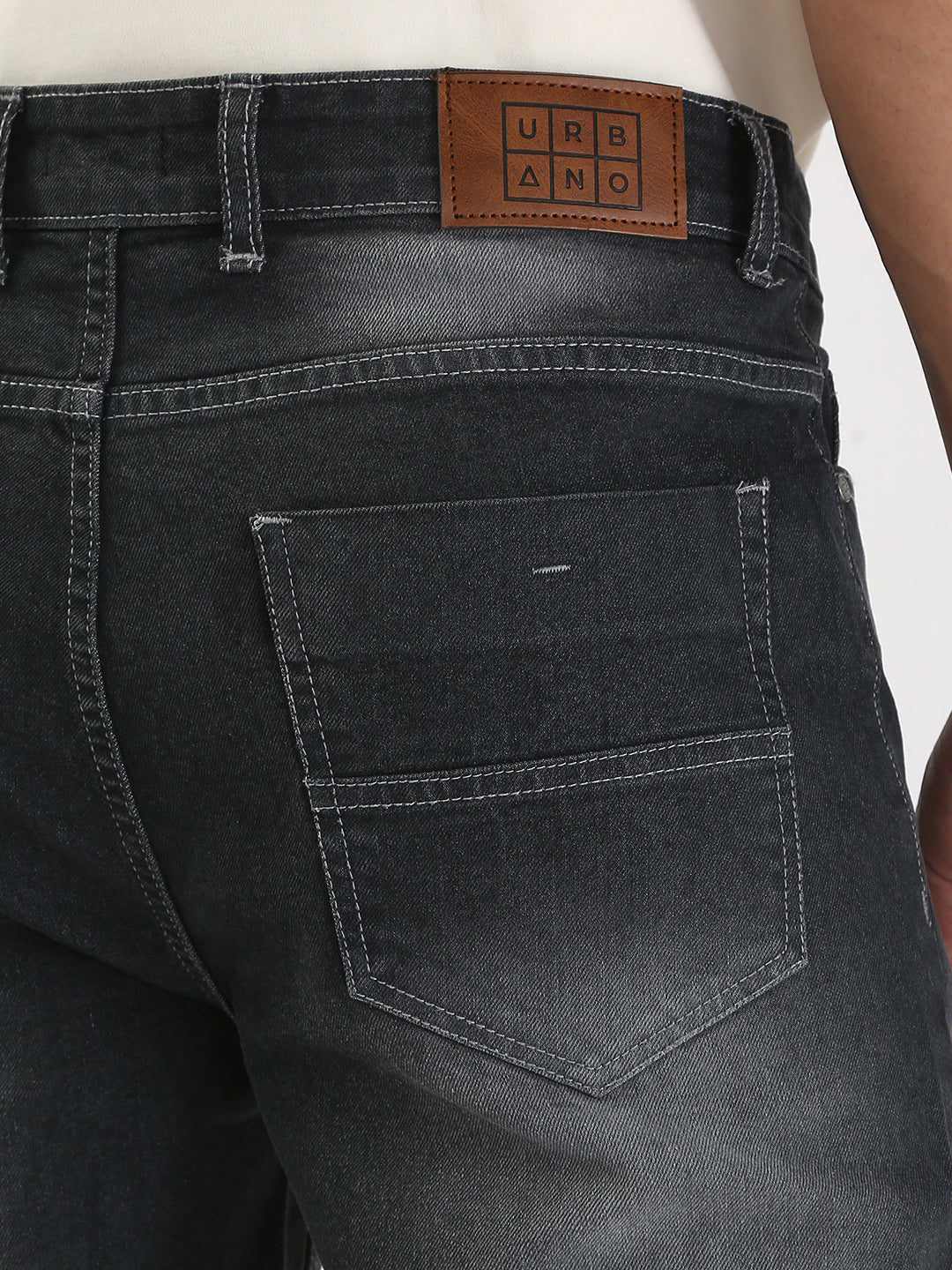 Men's Dark Grey Straight Fit Washed Jeans Stretchable - Image 6