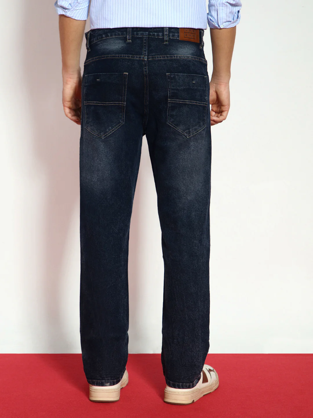 Men's Dark Grey Straight Fit Washed Jeans Stretchable - Image 3
