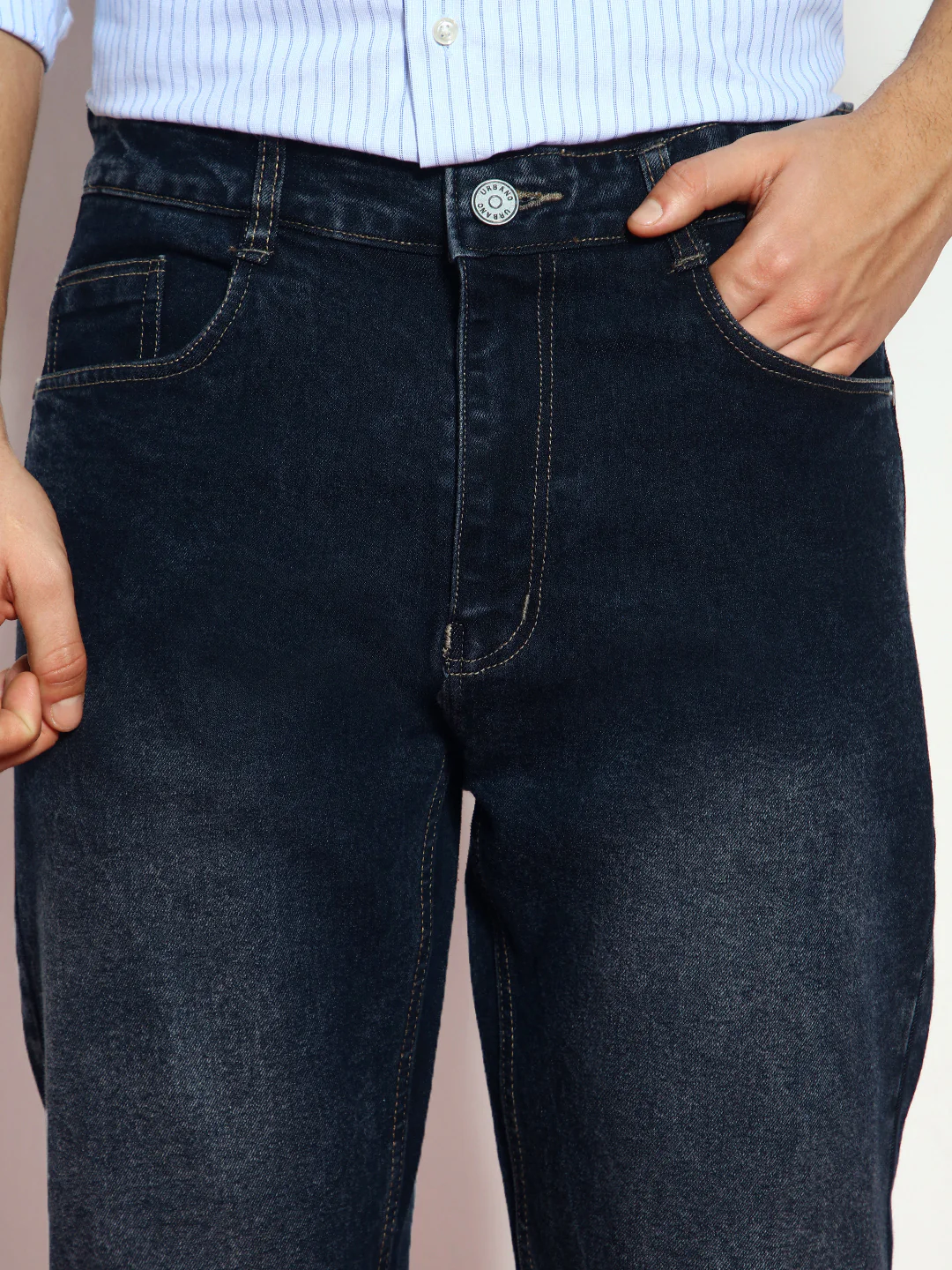 Men's Dark Grey Straight Fit Washed Jeans Stretchable - Image 5