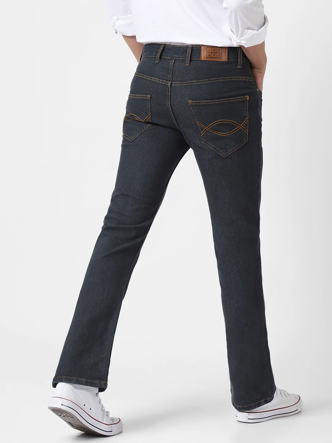 Men's Dark Grey Washed Bootcut Jeans Stretchable - Image 3