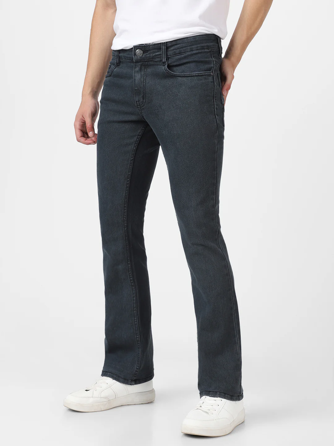 Men's Dark Grey Washed Bootcut Jeans Stretchable - Image 2