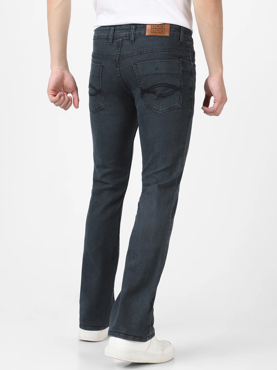 Men's Dark Grey Washed Bootcut Jeans Stretchable - Image 3