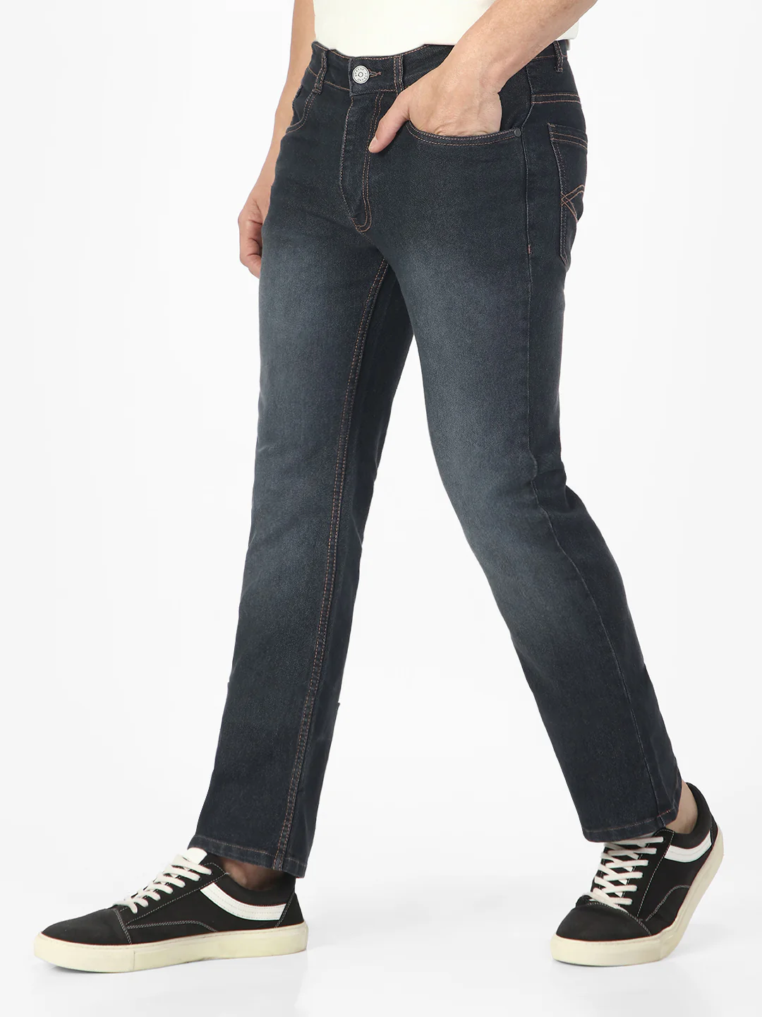 Men's Dark Grey Washed Bootcut Jeans Stretchable - Image 2