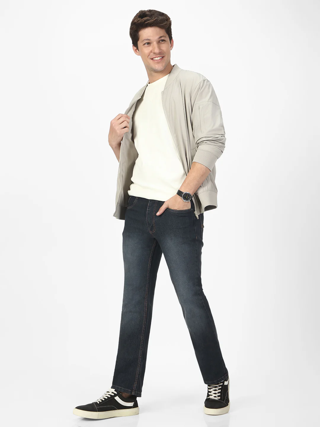 Men's Dark Grey Washed Bootcut Jeans Stretchable - Image 4
