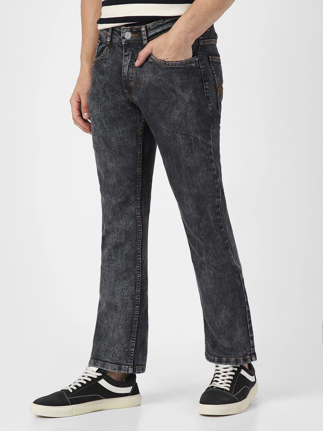 Men's Dark Grey Washed Bootcut Jeans Stretchable - Image 3