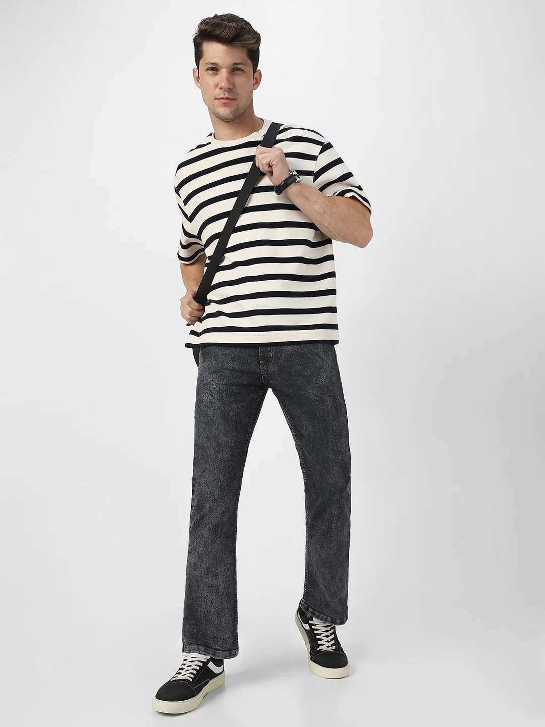 Men's Dark Grey Washed Bootcut Jeans Stretchable - Image 5