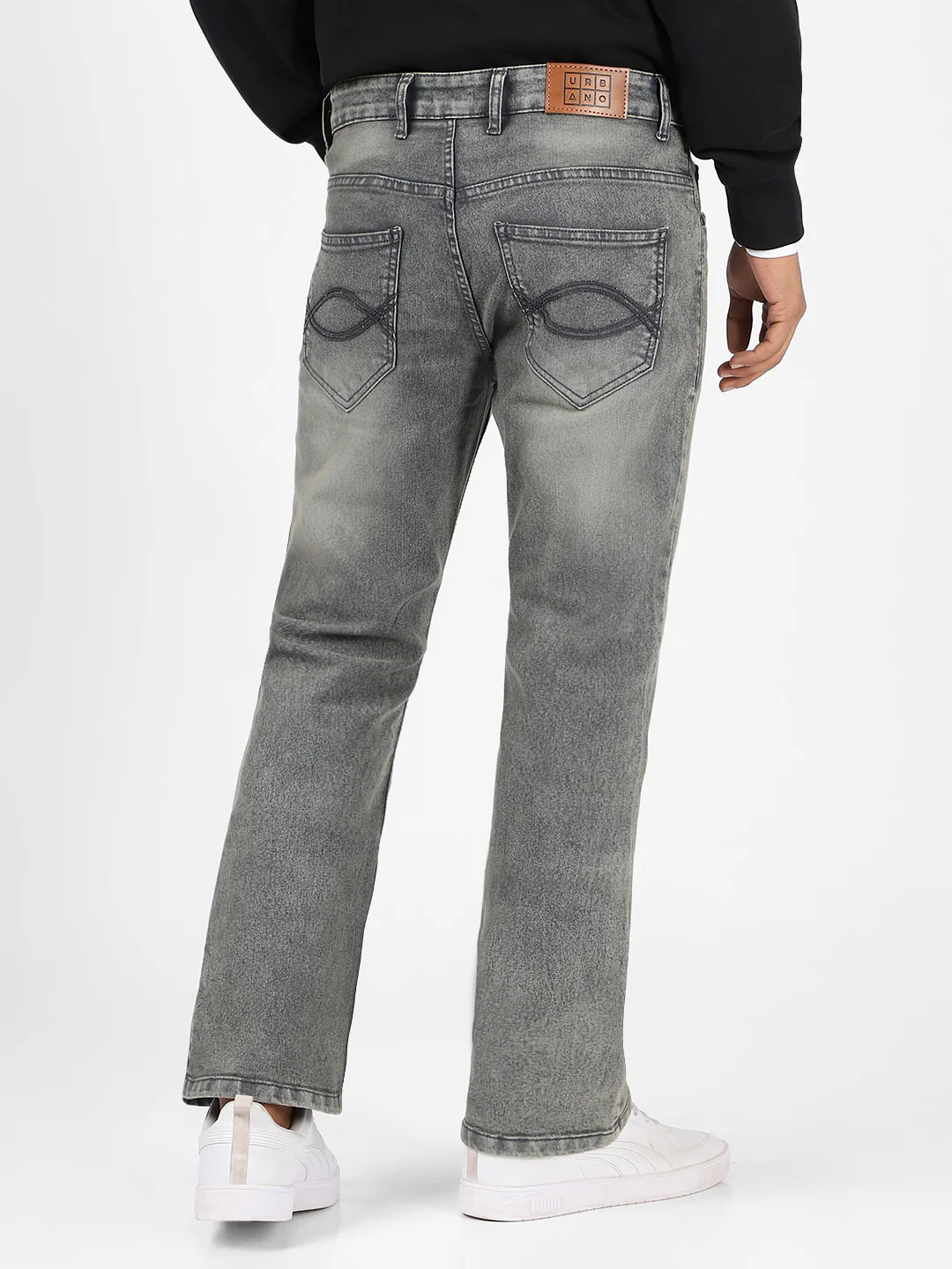 Men's Dark Grey Washed Bootcut Jeans Stretchable - Image 3