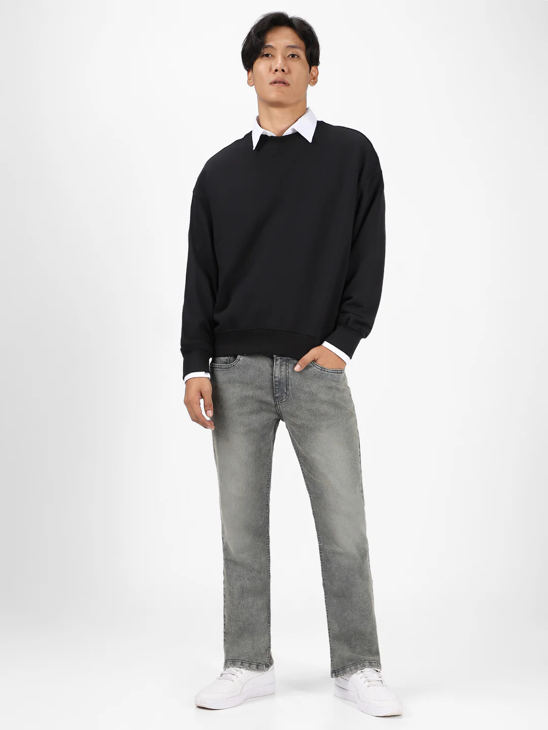 Men's Dark Grey Washed Bootcut Jeans Stretchable - Image 4