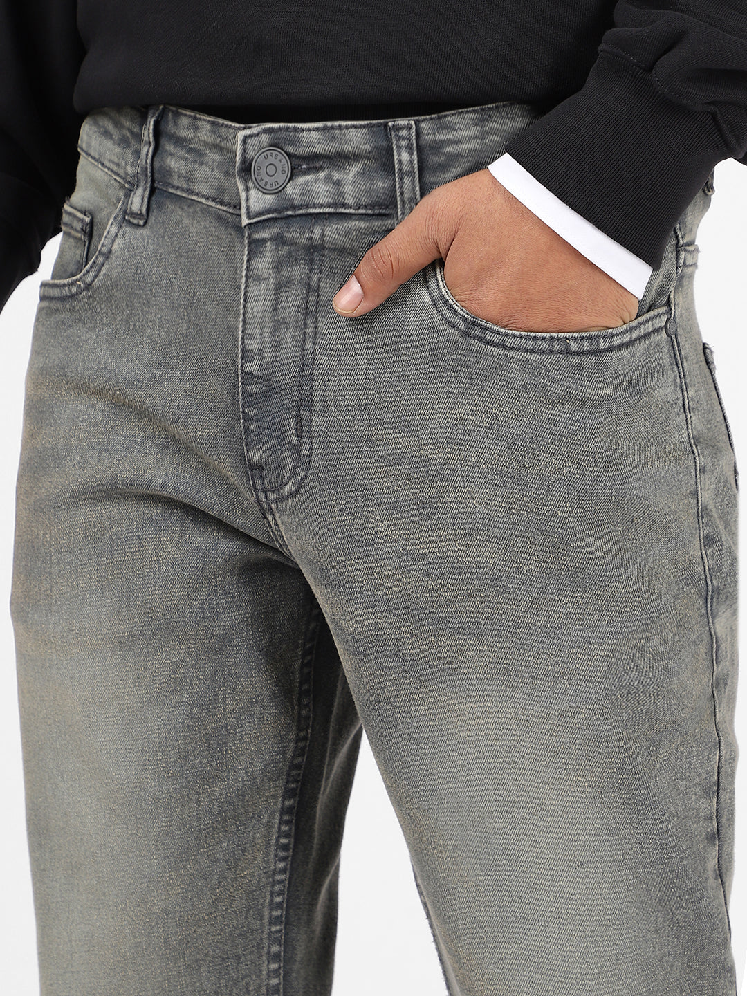 Men's Dark Grey Washed Bootcut Jeans Stretchable - Image 5