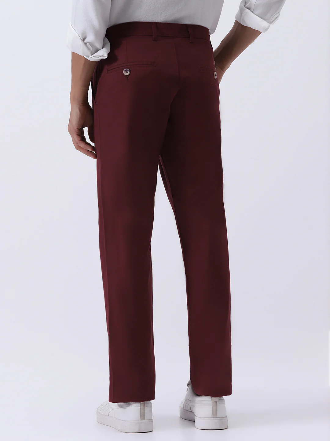 Men's Dark Maroon Cotton Regular Fit Casual Chinos Trousers Stretch - Image 4