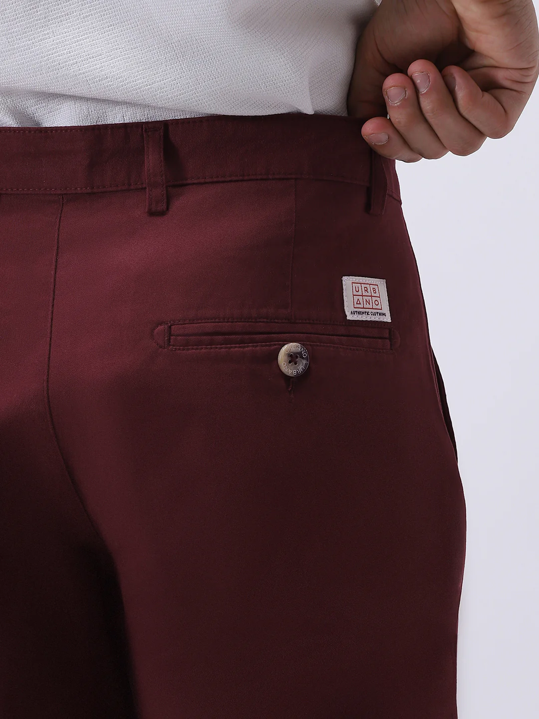 Men's Dark Maroon Cotton Regular Fit Casual Chinos Trousers Stretch - Image 7