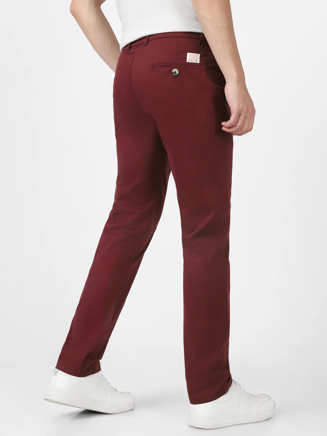 Men's Dark Maroon Cotton Slim Fit Casual Chinos Trousers Stretch - Image 3