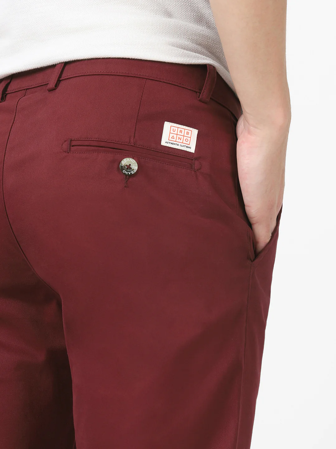 Men's Dark Maroon Cotton Slim Fit Casual Chinos Trousers Stretch - Image 5