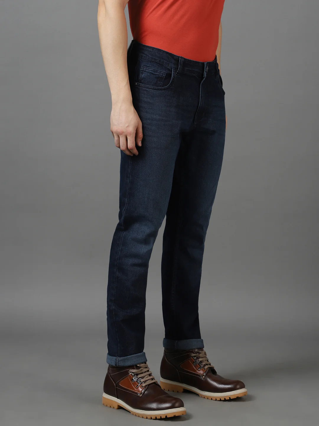 Men's Dark Navy Blue Slim Fit Heavy Washed Jeans Stretch - Image 3