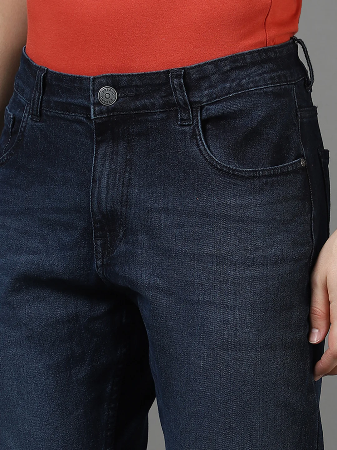 Men's Dark Navy Blue Slim Fit Heavy Washed Jeans Stretch - Image 6