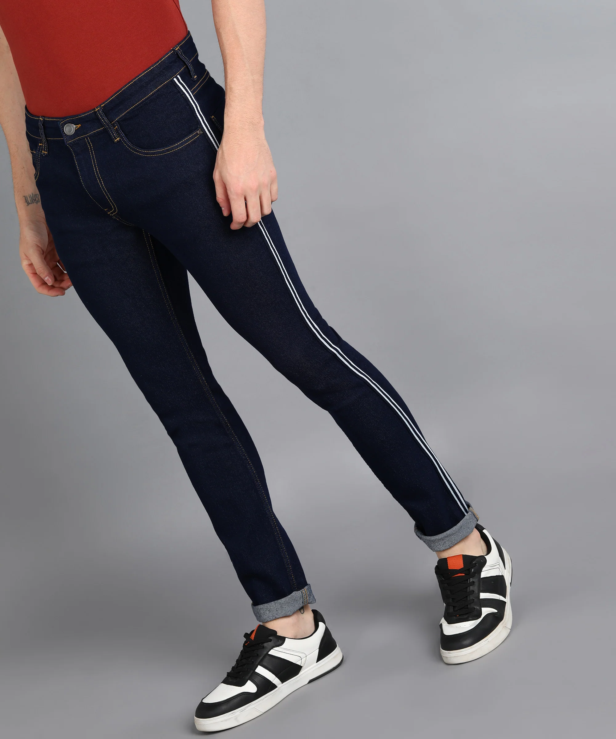 Men's Dark Navy Skinny Fit Washed Jeans Stretchable - Image 2