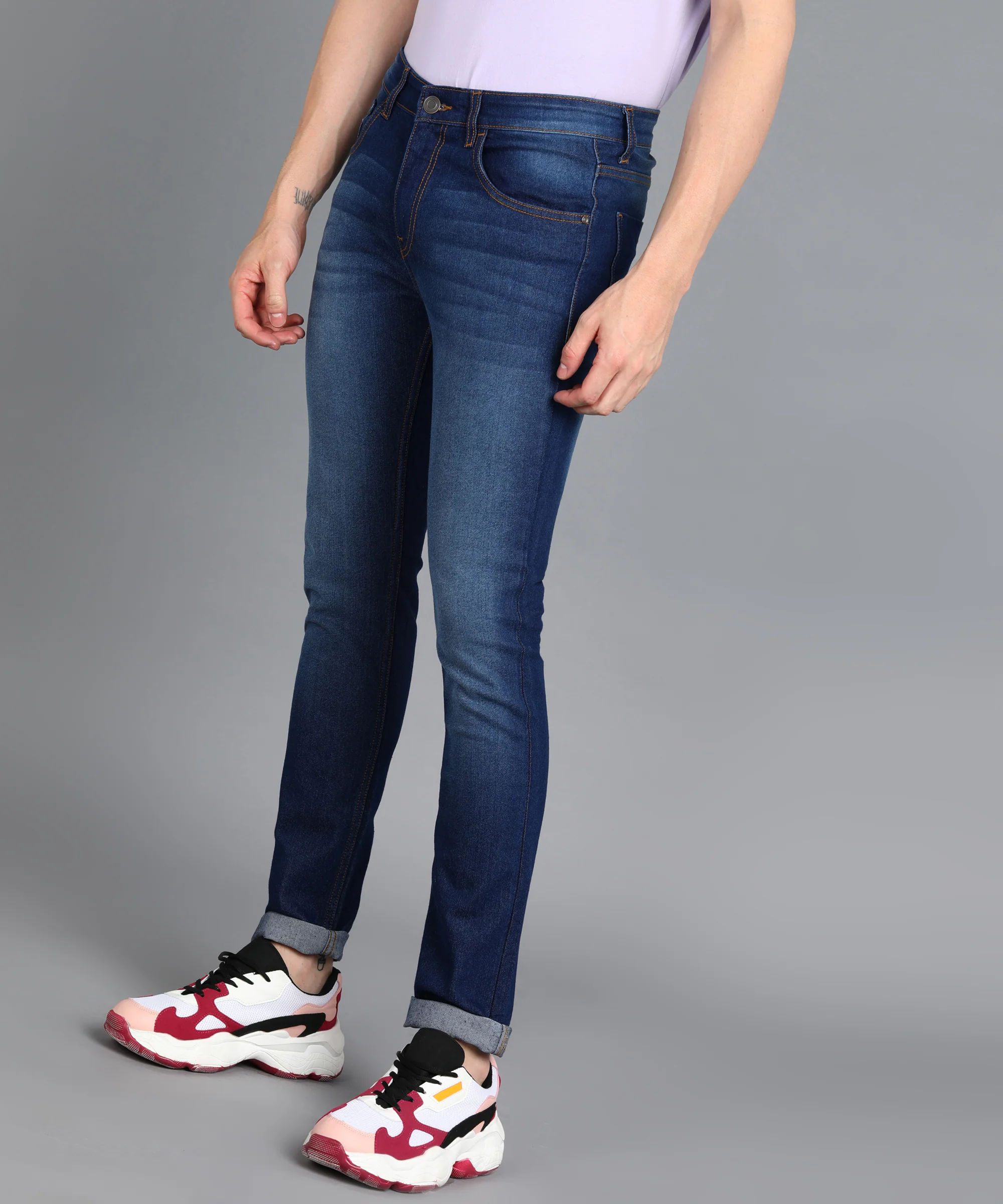 Men's Dark Navy Skinny Fit Washed Jeans Stretchable - Image 2