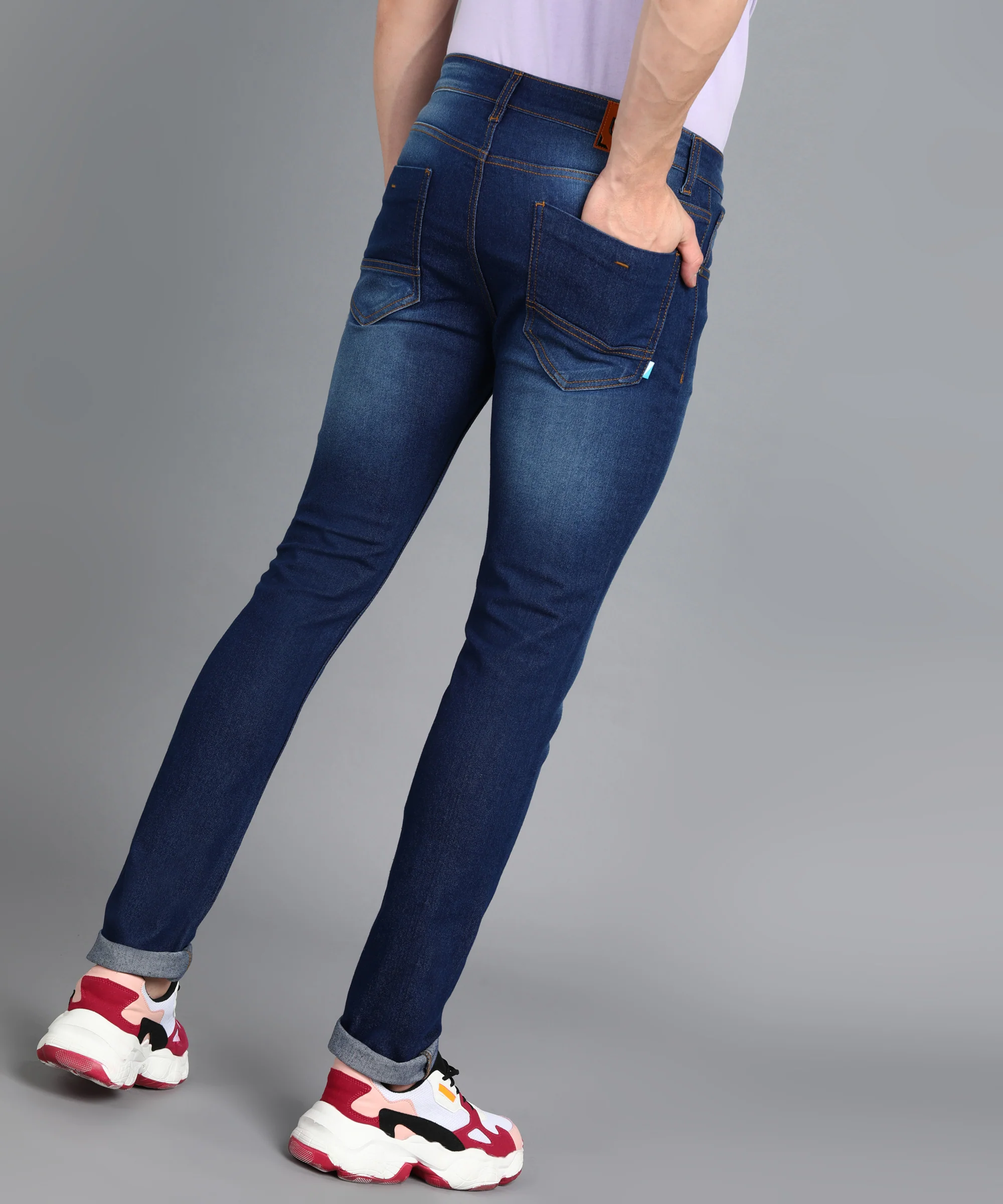 Men's Dark Navy Skinny Fit Washed Jeans Stretchable - Image 3