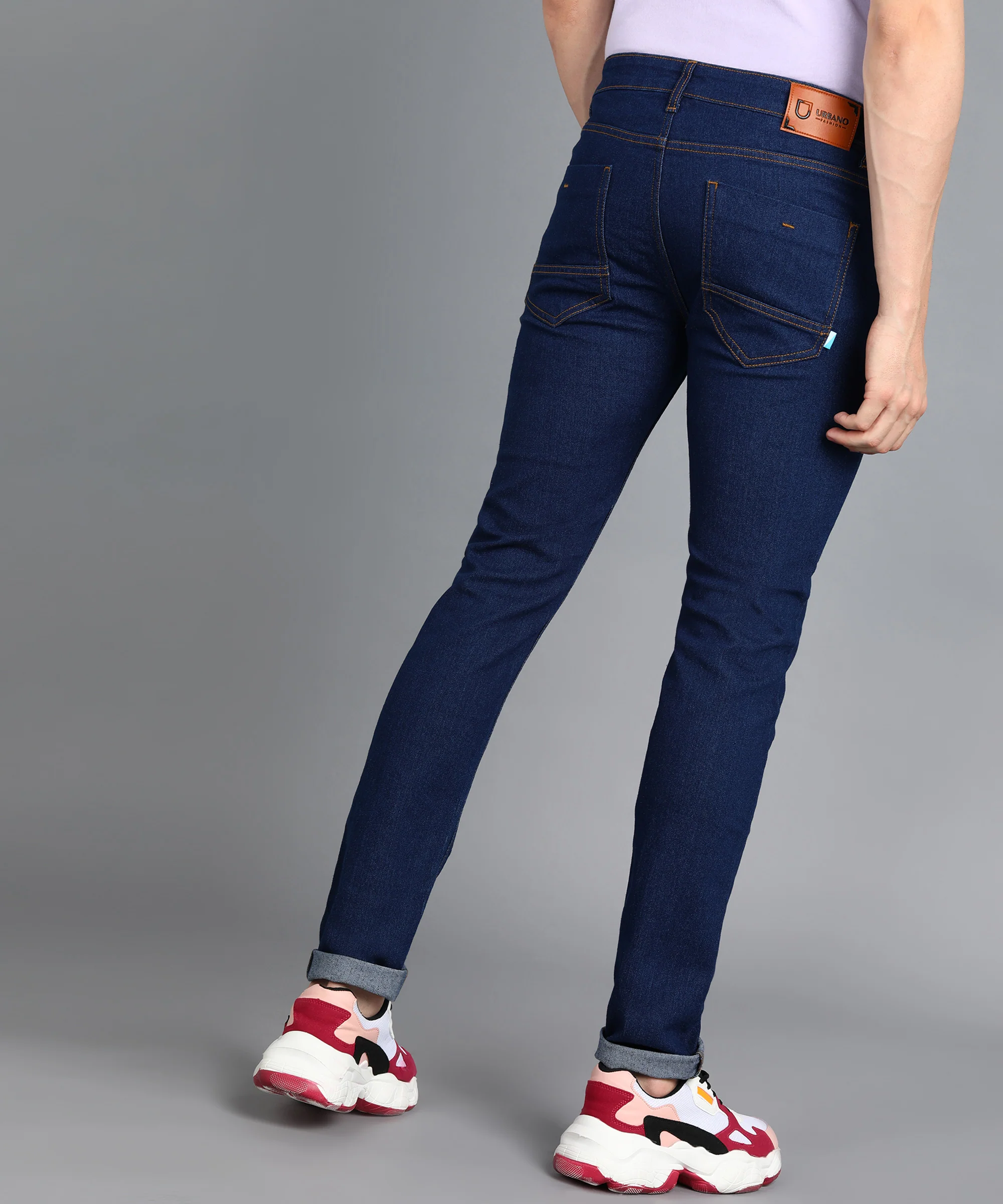 Men's Dark Navy Slim Fit Washed Mild Distressed/Torn Jeans Stretchable - Image 3