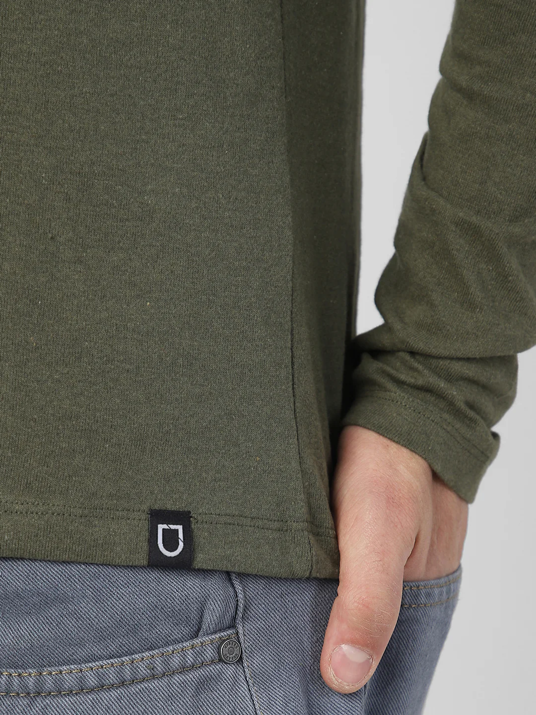 Men's Dark Olive Green Solid Henley Neck Slim Fit Full Sleeve Cotton T-Shirt - Image 7