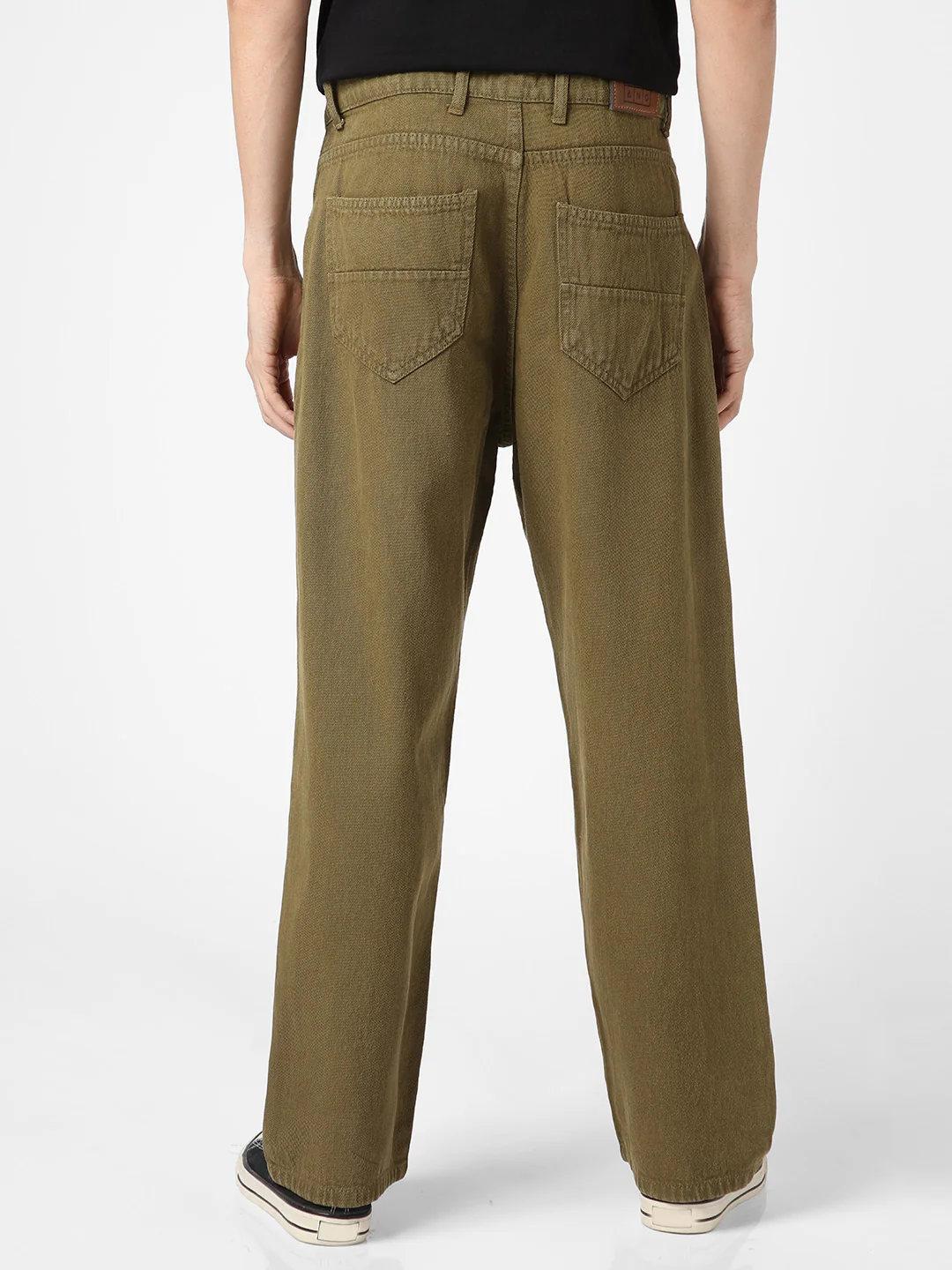 Men's Dark Olive Loose Baggy Fit Washed Jeans Non-Stretchable - Image 4
