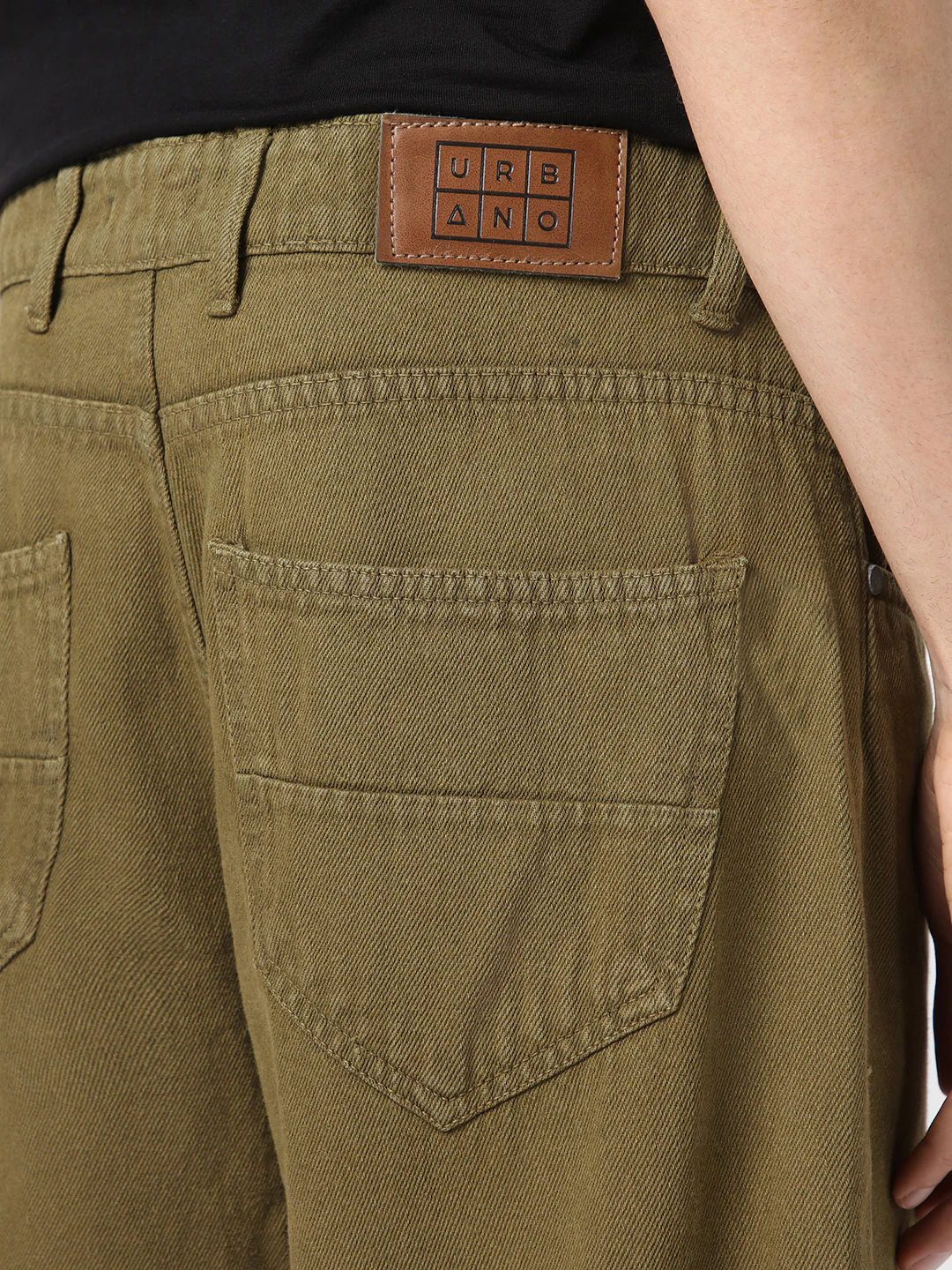 Men's Dark Olive Loose Baggy Fit Washed Jeans Non-Stretchable - Image 6
