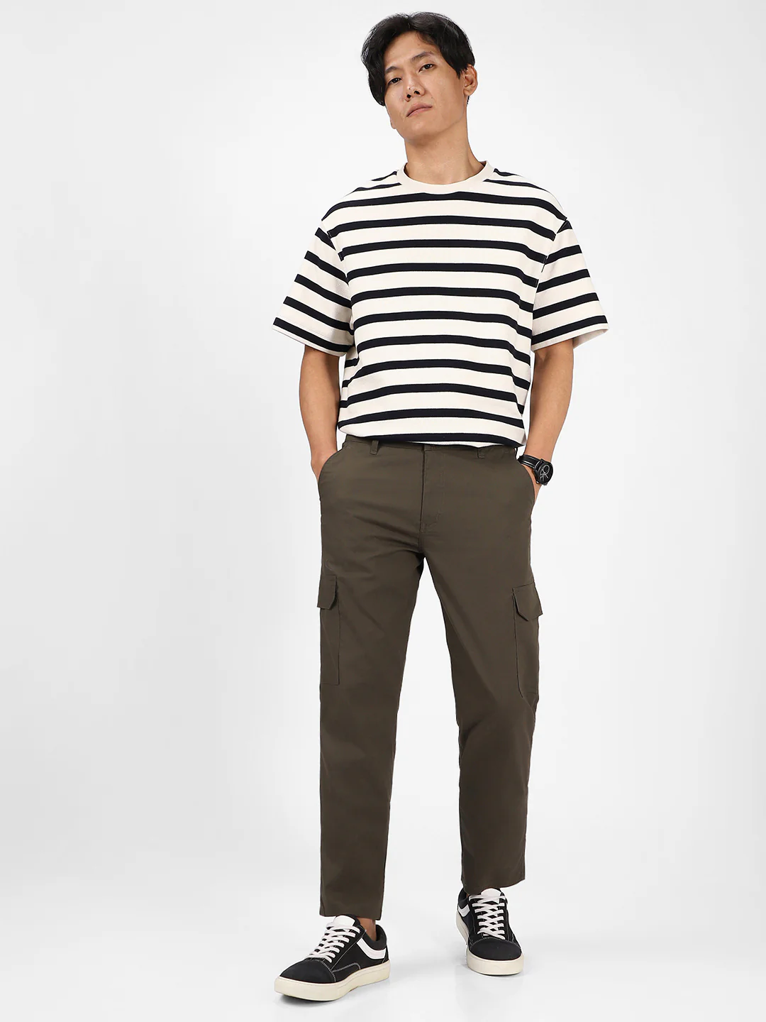 Men's Dark Olive Regular Fit Solid Cargo Chino Pant With 6 Pockets - Image 5