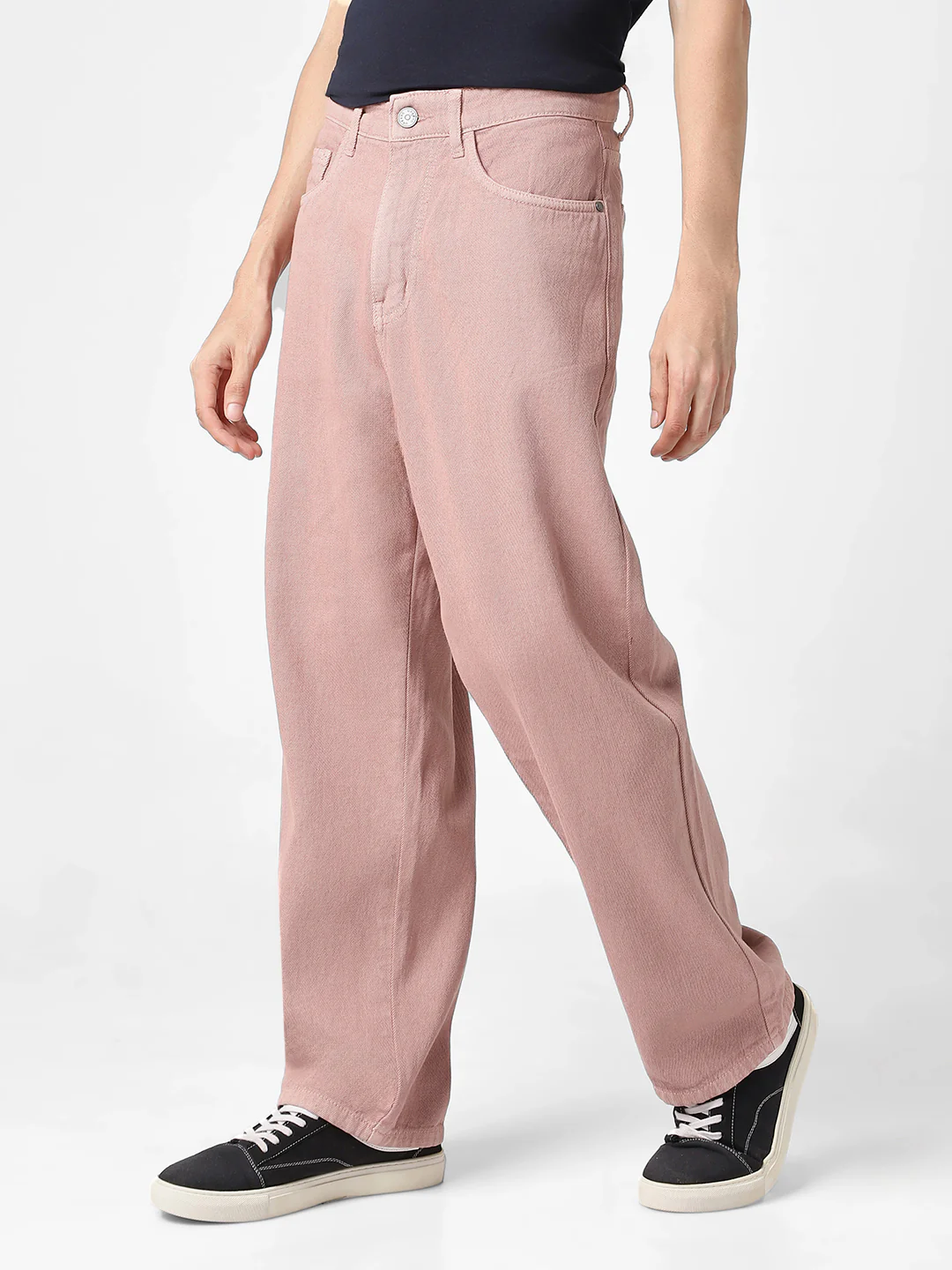 Men's Dark Pink Loose Baggy Fit Washed Jeans Non-Stretchable - Image 2