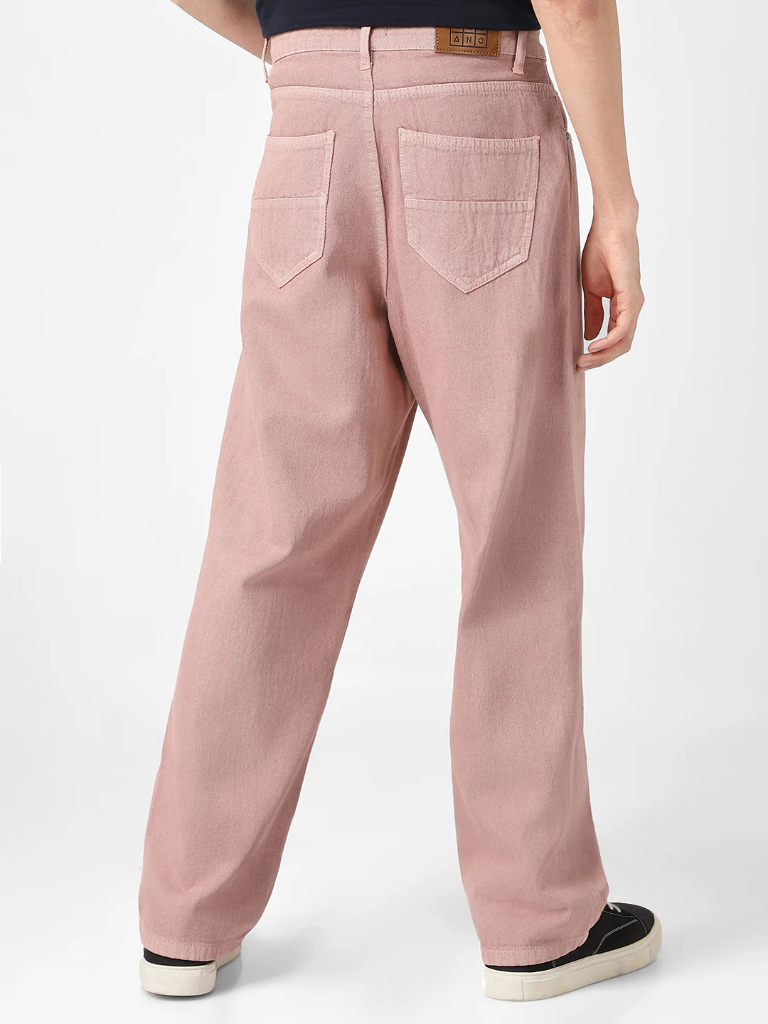 Men's Dark Pink Loose Baggy Fit Washed Jeans Non-Stretchable - Image 3