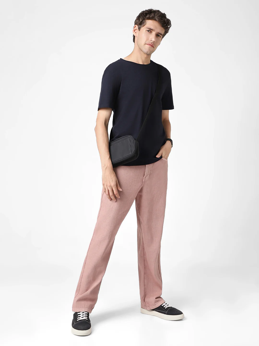 Men's Dark Pink Loose Baggy Fit Washed Jeans Non-Stretchable - Image 4