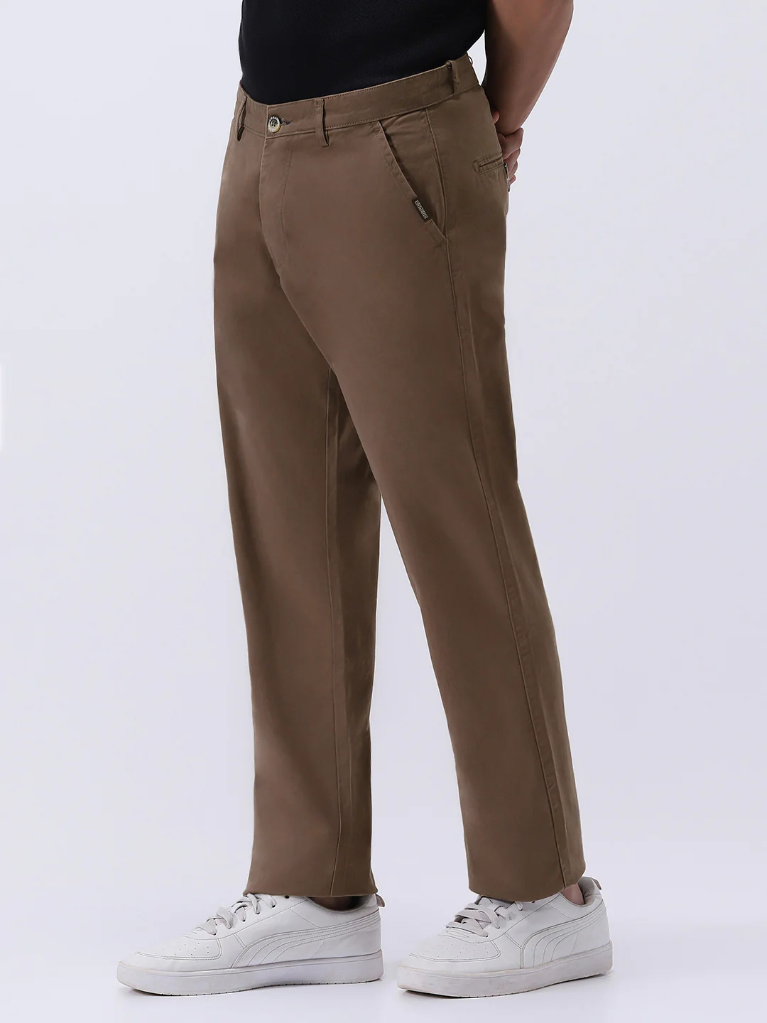Men's Dark Taupe Cotton Regular Fit Casual Chinos Trousers Stretch - Image 2
