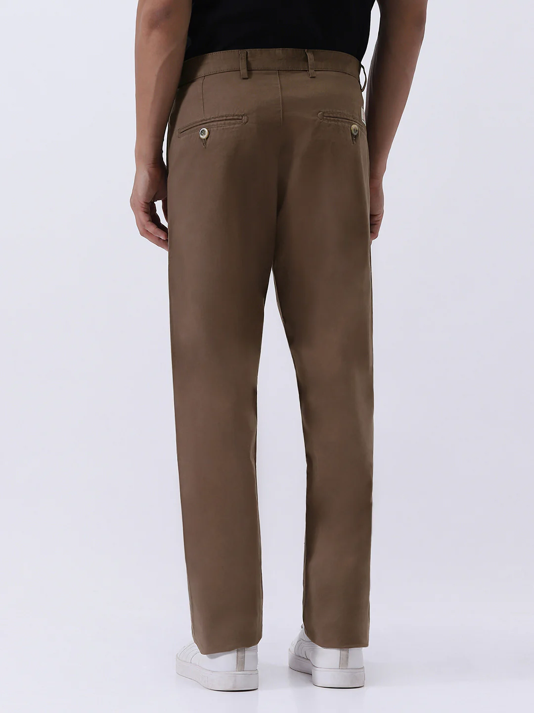 Men's Dark Taupe Cotton Regular Fit Casual Chinos Trousers Stretch - Image 3