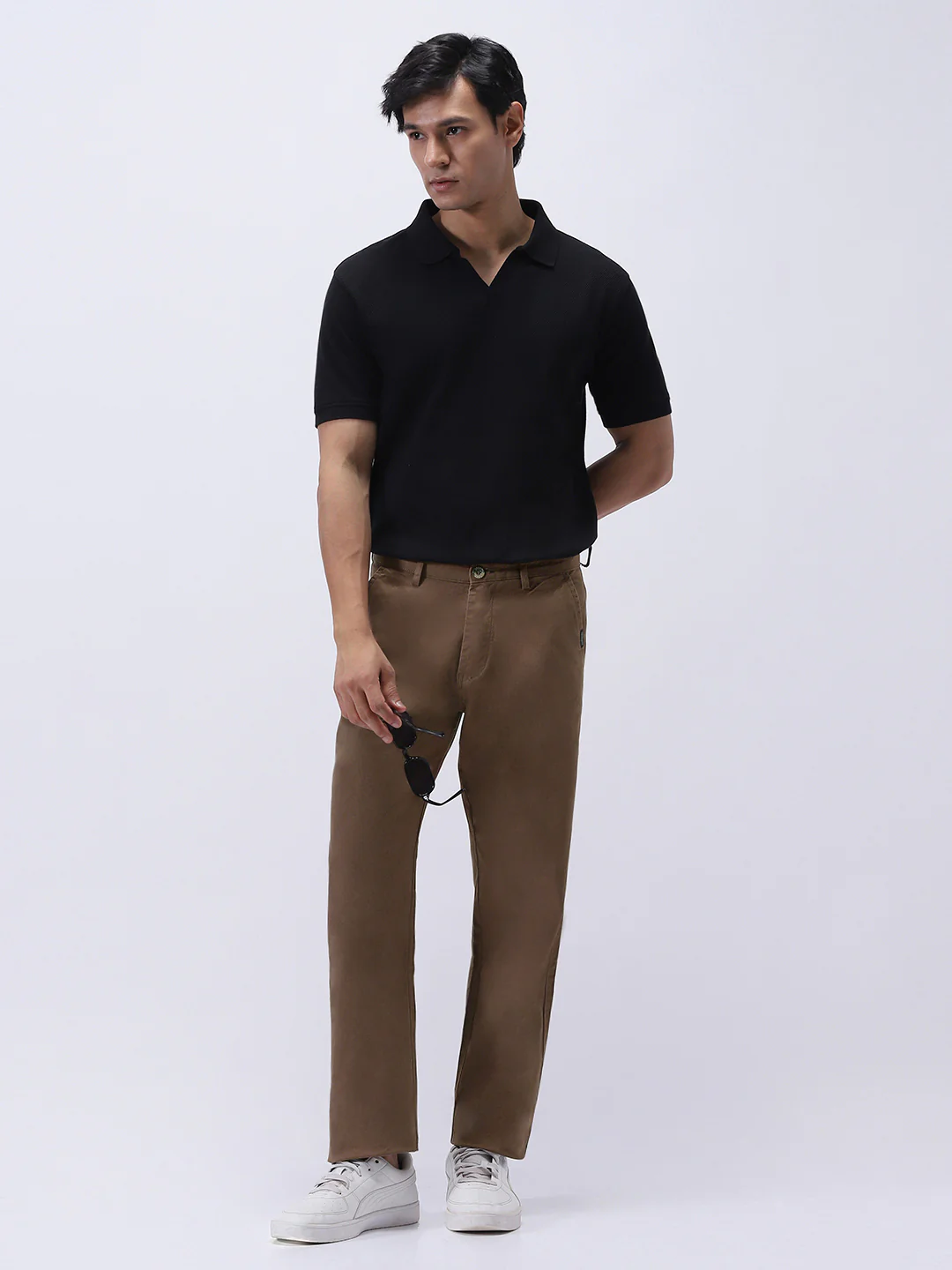 Men's Dark Taupe Cotton Regular Fit Casual Chinos Trousers Stretch - Image 4