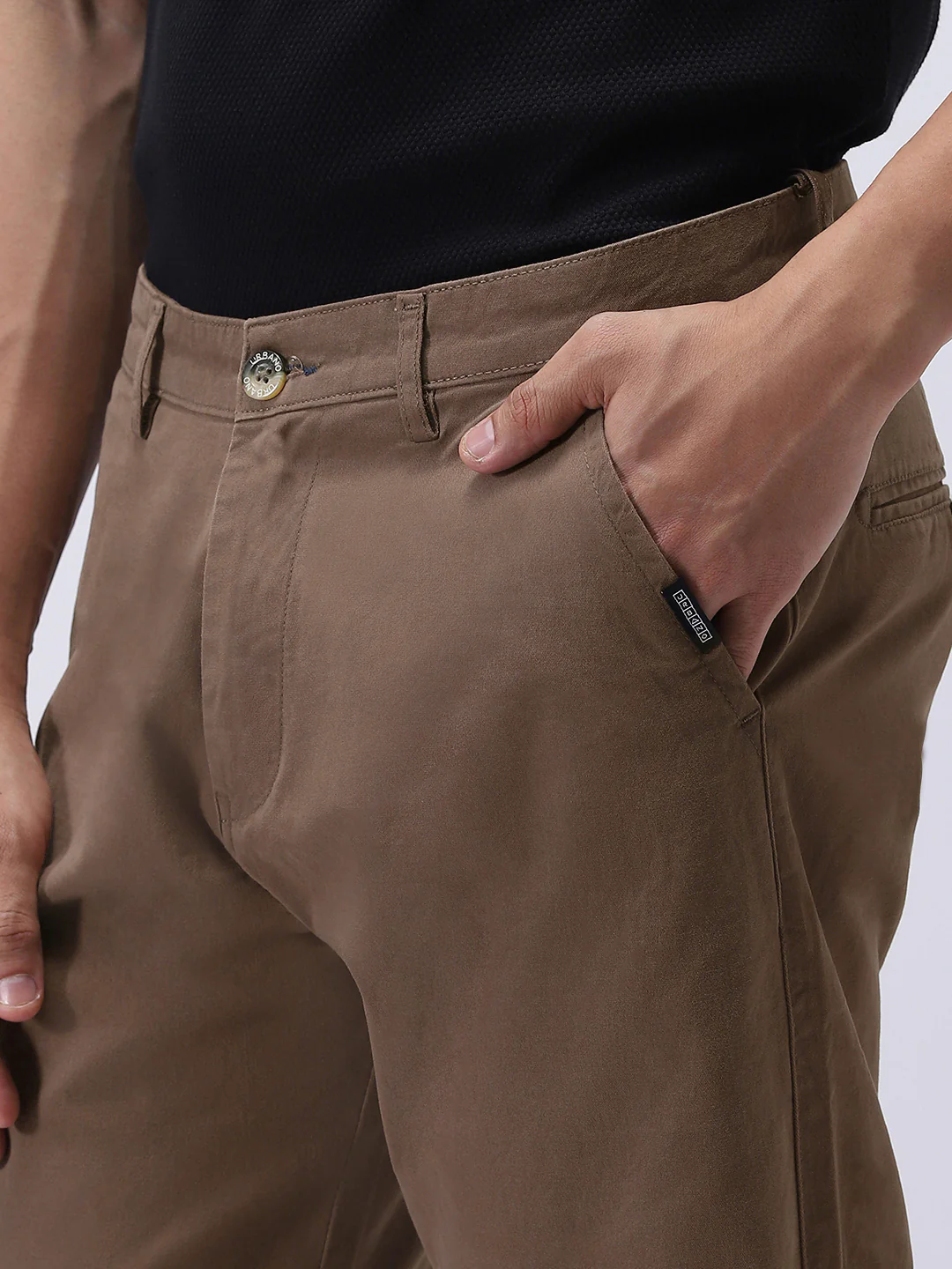Men's Dark Taupe Cotton Regular Fit Casual Chinos Trousers Stretch - Image 5