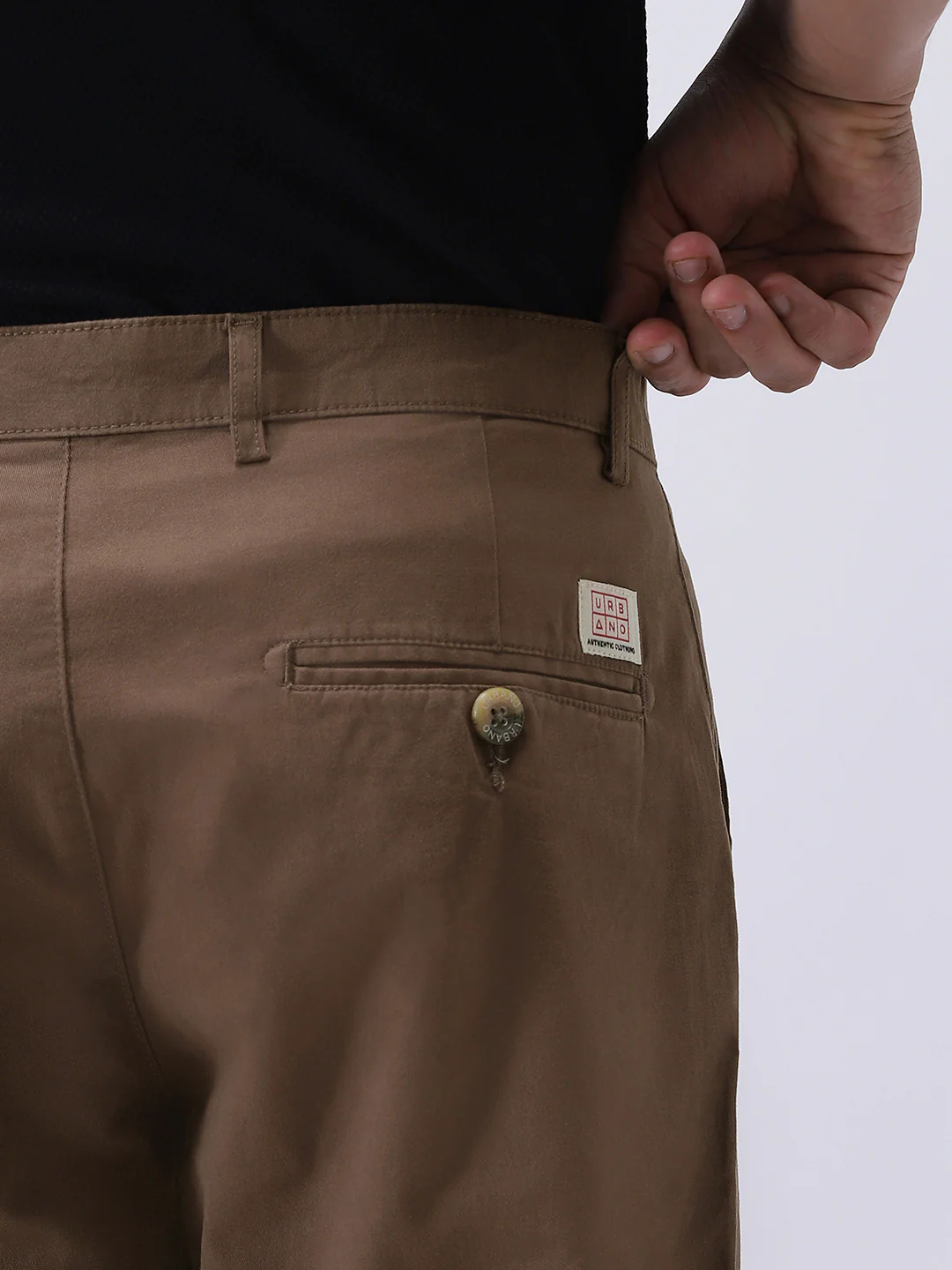 Men's Dark Taupe Cotton Regular Fit Casual Chinos Trousers Stretch - Image 6