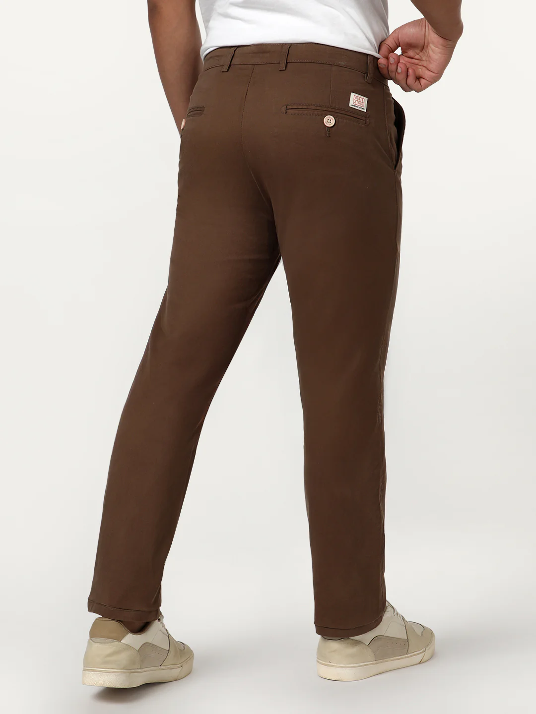 Men's Dark Taupe Straight Fit Mid Rise Cotton Casual Chinos Trousers Stretch - Image 3