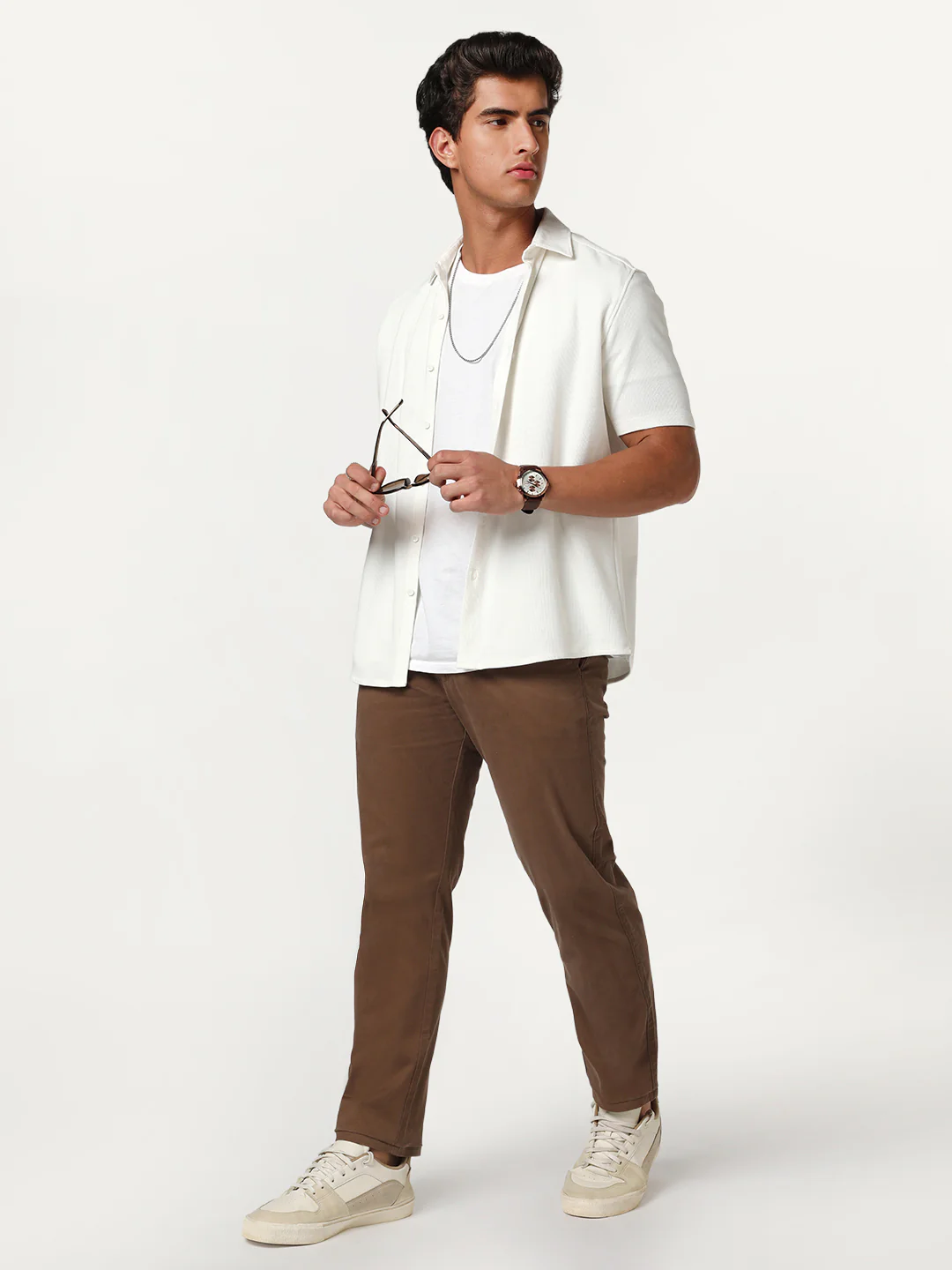 Men's Dark Taupe Straight Fit Mid Rise Cotton Casual Chinos Trousers Stretch - Image 4